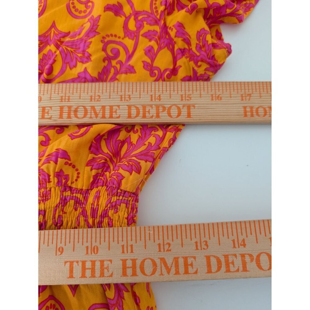 Abel the Label Leonard Floral Dress Womens Size Medium Orange Pink V Neck Rayon - Picture 11 of 11